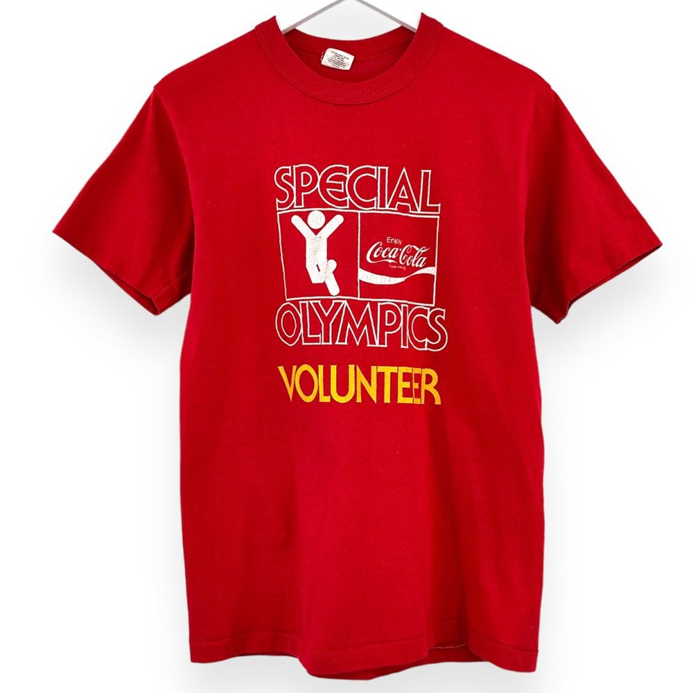Made in USA Vintage Single Stitch Red "Special Olympics Volunteer" Coca Cola Tee